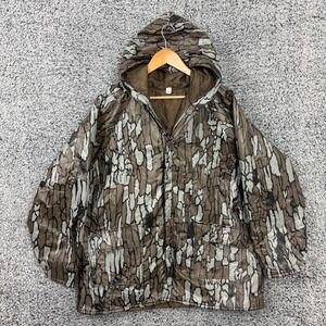 Vintage Trebark Hunting Jacket Mens Large Camo Hooded PVC Nylon Insulated Rain